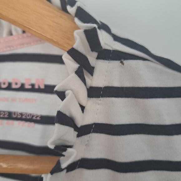 Boden Broderie Ruffle Detail Top White/Navy Stripe Women's Plus 20/22 - Picture 5 of 8